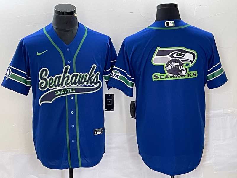 Men%27s Seattle Seahawks Big Logo Blue With Patch Cool Base Stitched Baseball Jersey->seattle seahawks->NFL Jersey